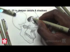 Sakura Pigma Drawing Pens Demo | Drawing a realistic skull