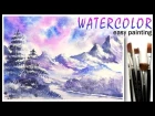 How to paint Winter LANDSCAPE! Paint with Watercolor! Snow mountains Tutorial for Beginners! EASY 如何