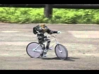 The biped robot rides a bicycle