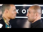 CHRIS EUBANK JR. MEAN MUGS ARTHUR ABRAHAM DURING FIRST OFFICIAL FACE OFF; ABRAHAM EXPRESSIONLESS