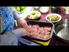 Запеченная корейка с баклажанами на сливках