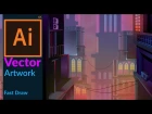 Cityscape at Dusk - Vector Fantasy Artwork in adobe illustrator